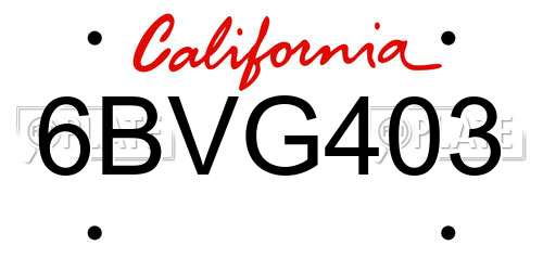 6BVG403 California License Plate