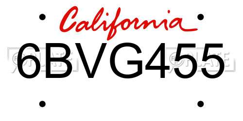 6BVG455 California License Plate