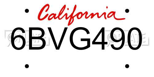 6BVG490 California License Plate