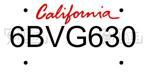 6BVG630 California License Plate