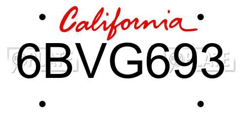 6BVG693 California License Plate