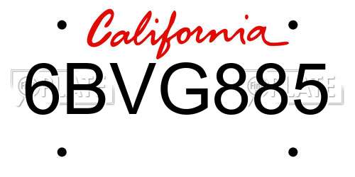 6BVG885 California License Plate