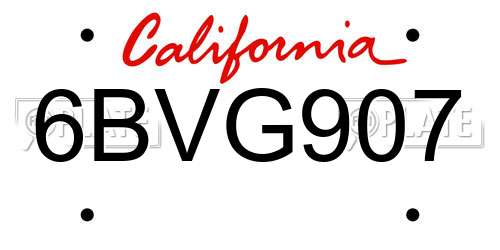 6BVG907 California License Plate
