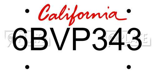 6BVP343 California License Plate