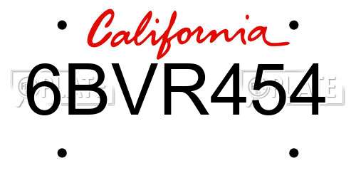6BVR454 California License Plate