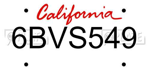 6BVS549 California License Plate