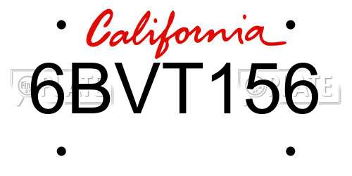 6BVT156 California License Plate