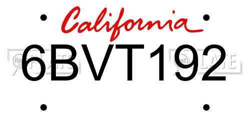 6BVT192 California License Plate
