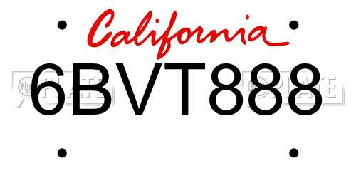 6BVT888 California License Plate