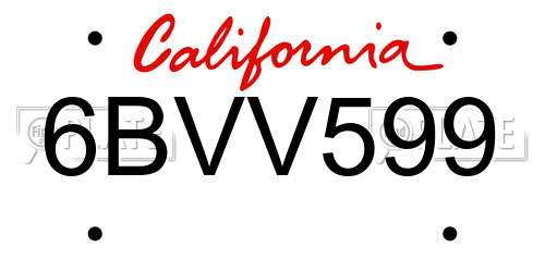 6BVV599 California License Plate