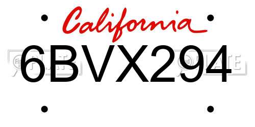 6BVX294 California License Plate