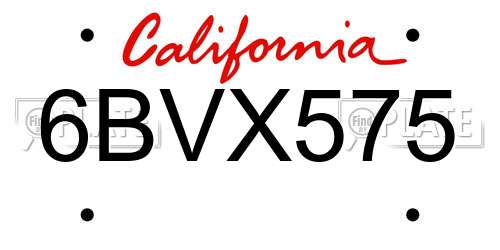 6BVX575 California License Plate