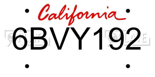 6BVY192 California License Plate