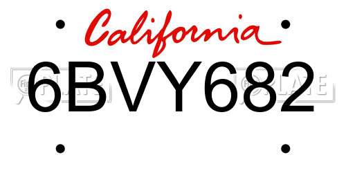 6BVY682 California License Plate