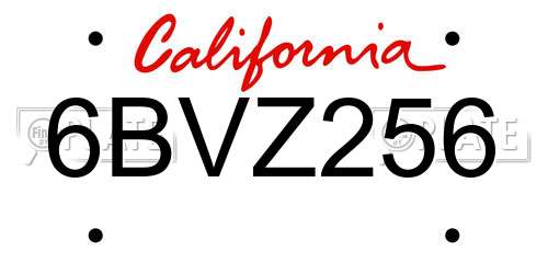 6BVZ256 California License Plate