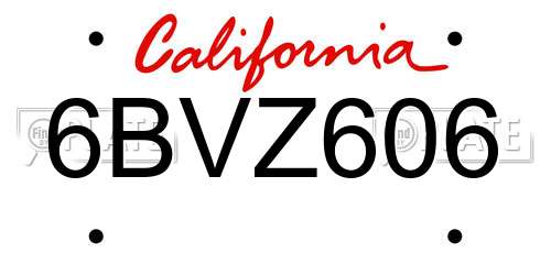 6BVZ606 California License Plate