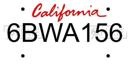 6BWA156 California License Plate