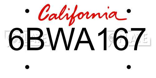 6BWA167 California License Plate