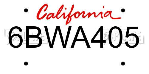 6BWA405 California License Plate