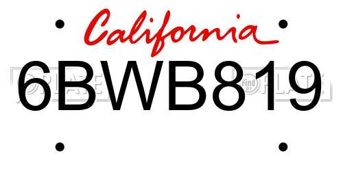6BWB819 California License Plate