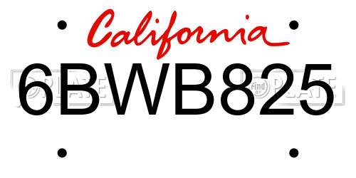 6BWB825 California License Plate