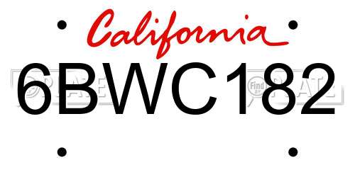6BWC182 California License Plate