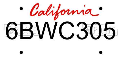 6BWC305 California License Plate