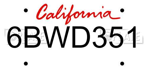 6BWD351 California License Plate
