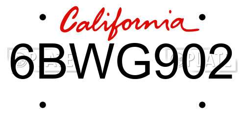 6BWG902 California License Plate