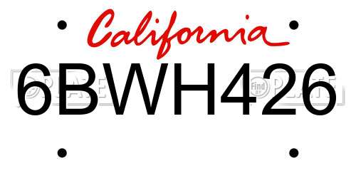 6BWH426 California License Plate