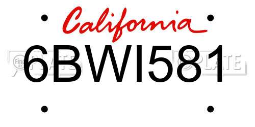6BWI581 California License Plate