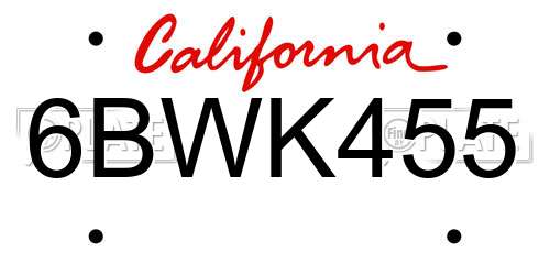 6BWK455 California License Plate