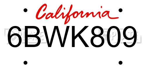 6BWK809 California License Plate