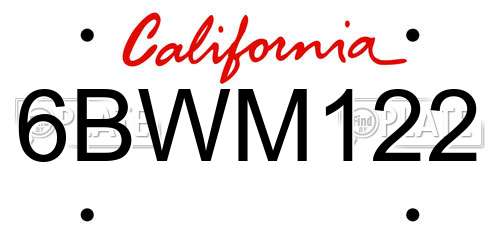 6BWM122 California License Plate