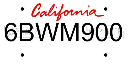 6BWM900 California License Plate