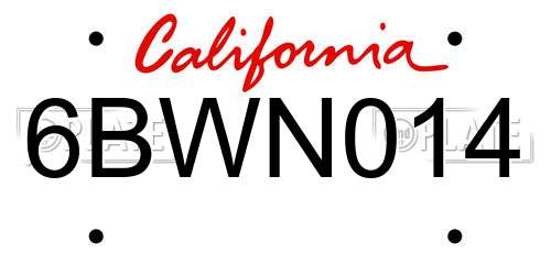 6BWN014 California License Plate