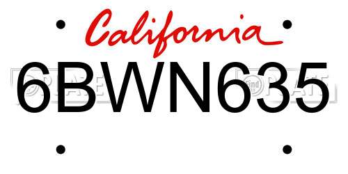 6BWN635 California License Plate