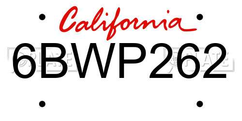 6BWP262 California License Plate