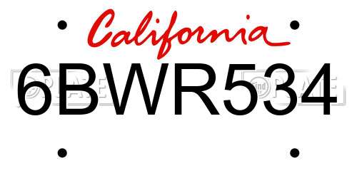 6BWR534 California License Plate