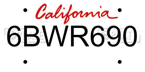 6BWR690 California License Plate