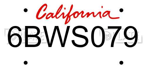 6BWS079 California License Plate