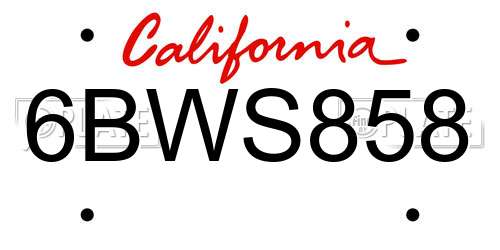 6BWS858 California License Plate
