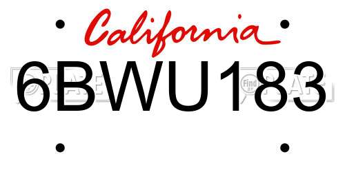 6BWU183 California License Plate