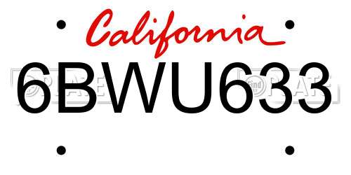 6BWU633 California License Plate