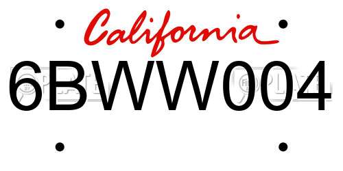 6BWW004 California License Plate