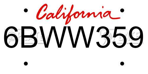 6BWW359 California License Plate