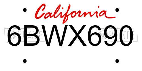 6BWX690 California License Plate