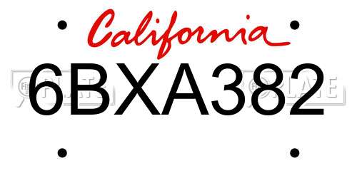 6BXA382 California License Plate