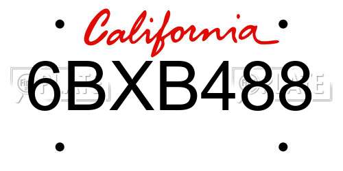 6BXB488 California License Plate