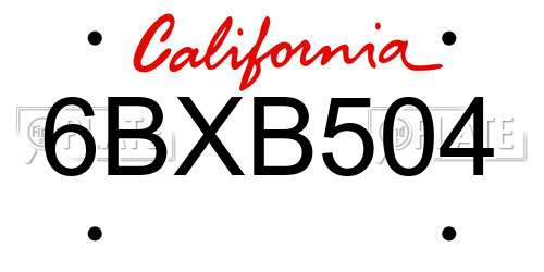 6BXB504 California License Plate